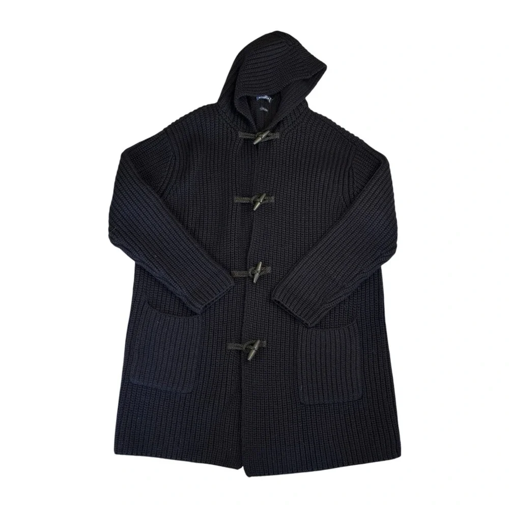 VTG 90s Polo Ralph Lauren Toggle Hooded Knit Long Trench Wool Sweater Jacket‎ XL